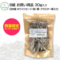 日本産 浄化用ホワイトセージ B級品（枝・葉・クラスター入り）30g 数量限定品