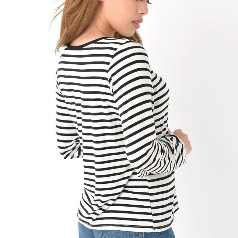 カップ付き ボーダー Tシャツ 長袖 レディース Fa 372 Gainmart Hapima ハピマ ハッピーマーケット